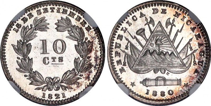 Nicaragua 10 Centavos 1880 H NGC SP66
KM# 2; Silver; Specimen