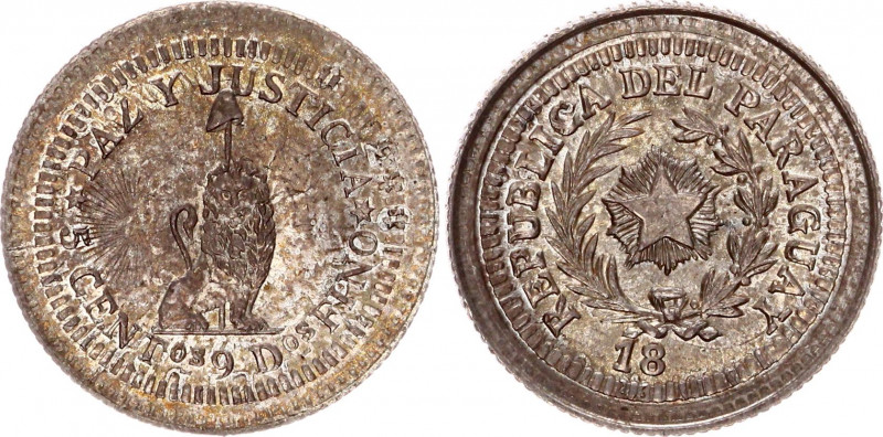 Paraguay 5 Cents Pattern Struck over Argentina 10 Centavos 1883 (ND)
Silver 2.4...