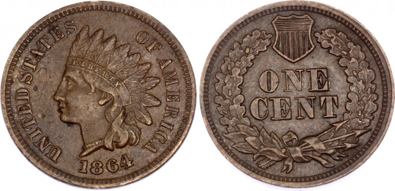 United States 1 Cent 1864 With "L" on ribbon
KM# 90a; "Indian Head Cent"; XF