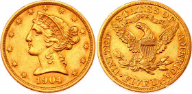 United States 5 Dollars 1904
KM# 101; Gold (900) 8.25g.; XF