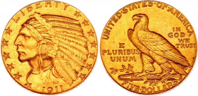 United States 5 Dollars 1911
KM# 129; Gold (900) 8.24g.; XF-AUNC