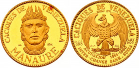 Venezuela 60 Bolivares 1955
X# MB80; Gold (900) 22.02g.; 16th Century Indian Chiefs; MANAURE; UNC