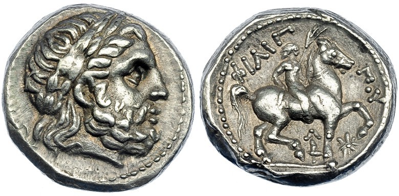 MACEDONIA. Anfípolis. Tetradracma (359-336 a.C.). A/ Busto laureado de Zeus a de...