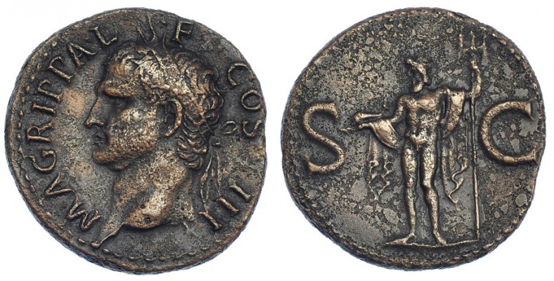 AGRIPA. As. Roma (37-41). Acuñación bajo Calígula. A/ Busto de Agripa con corona...
