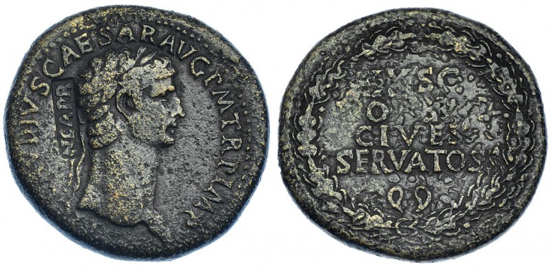 CLAUDIO I. Sestercio. Roma (41-50). A/ Busto laureado a der. R/ Dentro de corona...