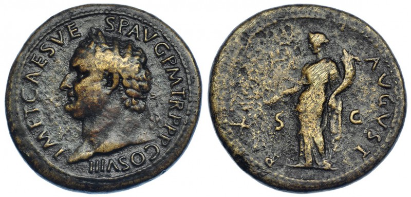 TITO. Sestercio. Roma (80). A/ Busto laureado a izq. R/ La Paz sosteniendo rama ...