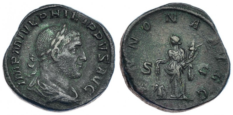FILIPO I. Sestercio. Roma (246). R/ ANNONA AVGG, S-C. RIC-168. CH-26. MBC+.