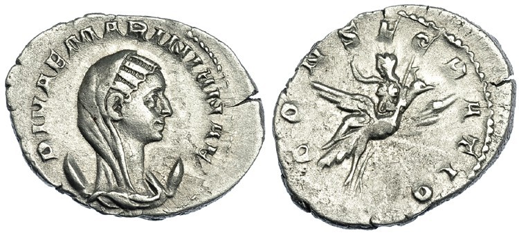 MARINIANA, esposa de Valeriano I. Antoniniano. Roma (254-256). R/ Mariniana vola...
