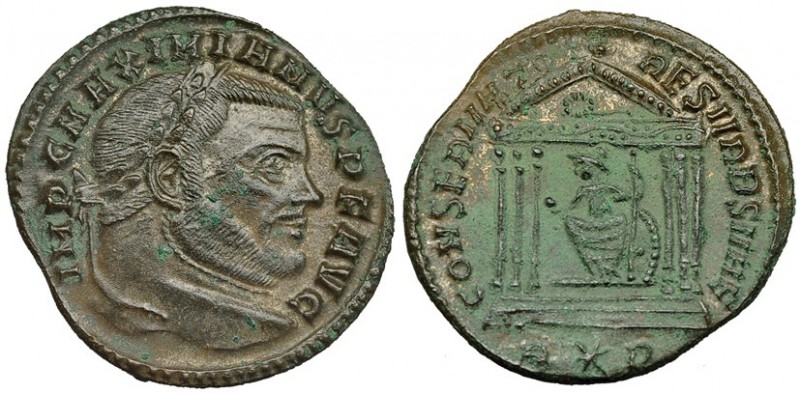 MAXIMIANO. Follis. Roma (307). R*P en el exergo. R/ CONSERVATORES VRB SVAE. RIC-...