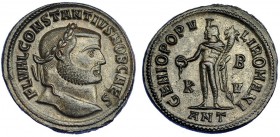 CONSTANCIO I. Follis. Antioquía (300-301). Marca: K/PV en el campo, ANT en el exergo. R/ GENIO POPVLI ROMANI. RIC-55a. EBC.
