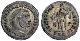 GALERIO MAXIMIANO. Follis. Alejandría (308-10). K-EP en el campo, ALE en el exergo. R/ GENIO POPVLI ROMANI. RIC-107a. R. P. O. EBC-/MBC+. Ex colección...