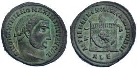 MAXIMINO II. Follis. Alejandría (311). Acuñada en honor de Galerio Maximiano. Creciente y K-BP, ALE en el exergo. R/ AETERNAE MEMORIAE GAL. MAXIMIANI....