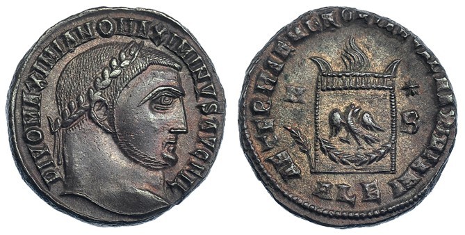 MAXIMINO II. Follis. Alejandría (312-13). En honor de Galerio Maximiano. Palma y...