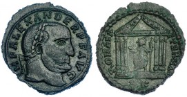 ALEJANDRO DE CARTAGO. Follis. Cartago (308-310). A/ Busto laureado a der.; IMP. ALEXANDER P. F. AVG. R/ Roma sentada de frente con la cabeza a izq., s...