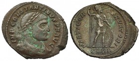 CONSTANTINO I. Follis. Arlés (313-15). SARL en el exergo. R/ MARTI CONSERVATORI. RIC-23 vte. MBC-/MBC+. Rara. Ex colección Dattari.