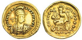 TEODOSIO II. Sólido. Constantinopla (430-40). R/ VOT XXX MVLT XXXX. SBB-21158. MBC-.