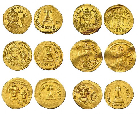 6 sólidos: Focas (2), Heraclio y Heraclio Constantino (3) y Constantino II y Con...
