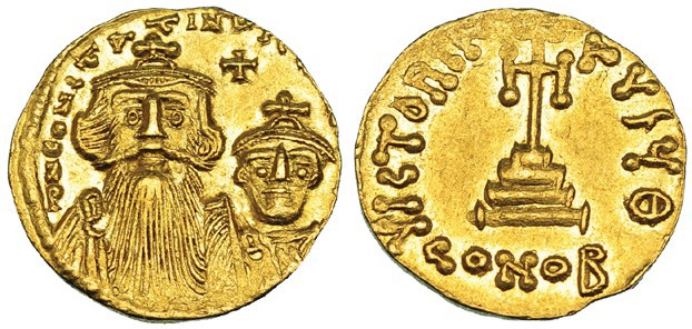 CONSTANTE II Y CONSTANTINO IV. Sólido. Constantinopla, IB entrelazadas (654-659)...