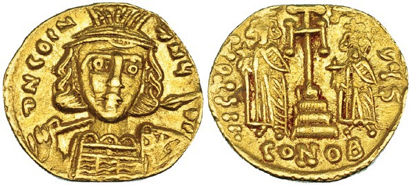 CONSTANTINO IV. Sólido. Constantinopla, S (668-685). R/ Cruz potenzada sobre tre...