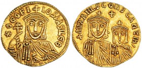 TEÓFILO Y MIGUEL III. Sólido. Constantinopla. R/ Su padre Miguel II y su hijo Constantino. SBB-1653. EBC-. Muy escasa.