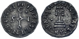 HÉRULOS. Lombardos. Benevento. Denario. Sico (817-832). Alrededor de las letras SICO en forma de cruz. R/ Cruz sobre tres gradas; ARCHANGELVS MICHAEL....