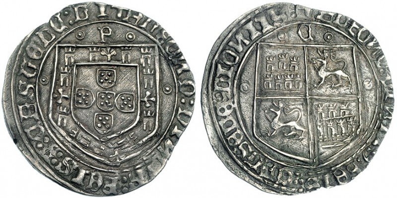 ALFONSO V DE PORTUGAL(PRETENDIENTE). Real. Marcas: P/C. Diez castillos en el esc...