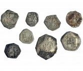 8 monedas macuquinas, cecas peninsulares sin datos. De Felipe II a Felipe IV. 8 reales, 4 reales (2) y 2 reales (5). BC+.