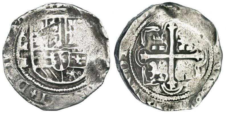 4 reales. S/F. México ¿L? CA-no. El tipo de la gráfila compuesta del rev., indic...