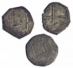 3 monedas de 4 reales peninsulares, uno de ellos de Valladolid, D, los otros sin datos. MBC-/MBC.