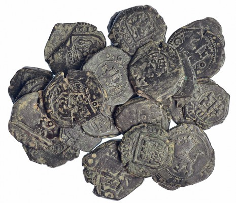 23 cobres de Felipe II a Carlos II. 2, 4 y 8 maravedís. Burgos, Coruña, Madrid. ...
