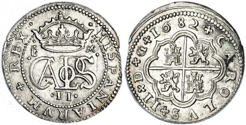 2 reales. 1682. Segovia. M. CA-369. Leve final de plancha. EBC-.