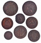 8 monedas de cobre. 1719 a 1847. Calidad media MBC.