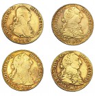 4 monedas de 1 escudo. Madrid. 171/0, 1782 (2) y 1792. Todas con soldadura en el reverso. MBC-/MBC.