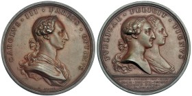 Medalla. Boda del futuro Carlos IV con María Luisa de Borbón-Parma. 1765. AE 49,5 mm. Grabador: T. Prieto. MPN-89. EBC.