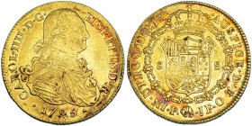 8 escudos. 1795. Popayán.JF. VI-1375. Finas rayas. R. B. O. MBC/MBC+.