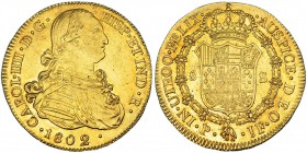 8 escudos. 1802. Popayán. JF. VI-1382. R. B. O. MBC+.