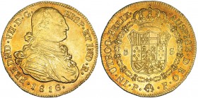 8 escudos. 1816. Popayán. F. VI-1519. B. O. EBC. Rara en esta conservación.