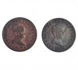 2 medallas de proclamción, mayoría de edad. 1843. Jubia. BC+/MBC.