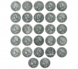 Colección de 27 monedas de 5 pesetas: 1870, 1871 *71, 74 y 75, 1875, 1876, 1877, 1878, DEM y EMM, 1882/1, 1882, 1884, 1885 *85, 86, 87, MPM y MSM, 188...