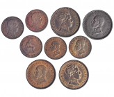 4 monedas de 2 céntimos: 1904, 1905, 1911 y 1912. Céntimo: 1870, 1906 (2), 1912 y 1913. R. B. O. EBC/SC.