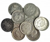 17 monedas de 50 céntimos. 1869, 1870, 1880, 1881, 1885, 1889, 1892, 1894, 1900, 1904, 1910 (2) y 1926. De BC+ a EBC.