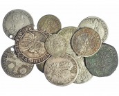 Austria y Hungría. 11 monedas de plata y una de cobre. 1661 a 1797. Rodolfo II, 1/2 taler; Leopoldo I (8), 15 (3), 6, 3 (3) Krajczars y 1 cobre; María...
