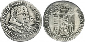ESTADOS ALEMANES. Lorena. Testón. 1624. Nancy. El 4 parcialmente visible. Carlos III y Nicolás. KM-30. MBC-.