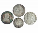 AUSTRIA. Lote de 4 monedas: taler (3) y 1/2 taler. Archiduque Fernando, taler y 1/3 taler. María Teresa, taler de 1755 y 1780. Una con agujero. BC+/MB...