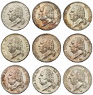 FRANCIA. Lote de 9 monedas de 5 francos. 1822-A (5), 1822-W Y 1823-A (3). EBC-/EBC.