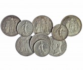 FRANCIA. 9 monedas. 5 francos: L'AN 7A, 1827-W, 1876-K, 1960, 1962 y 1964. 10 francos: 1965, 1966 y 1968. BC+/EBC.