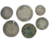 ESTADOS ITALIANOS. Lote de 5 monedas de plata y una de cobre. 80 sueldos (2), Alvise II, para Dalmacia y Albania; 60 forneses, Juna Cornaro; Venecdia,...
