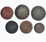 PORTUGAL. Lote de 6 monedas: 3 reis, 1751; 5 reis, 1785 y 1799 (2); 10 reis, 1738 y 1799. BC+/MBC-.