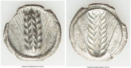 LUCANIA. Metapontum. Ca. 510-470 BC. AR stater (25mm, 6.82 gm, 12h). VF, edge chips. META (on right, retrograde), barley ear with seven grains; guillo...