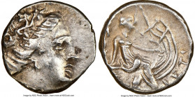 EUBOEA. Histiaea. Ca. 3rd-2nd centuries BC. AR tetrobol (14mm, 12h). NGC XF. Head of nymph right, wearing vine-leaf crown, earring and necklace / IΣTI...